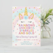 Pastel Eenhoorn Regenboog Feest Uitnodiging Eenhoo (Staand voorkant)