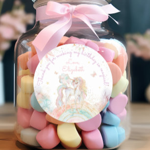 Pastel Eenhoorn Regenboog Meisje Verjaardag Bedank Ronde Sticker