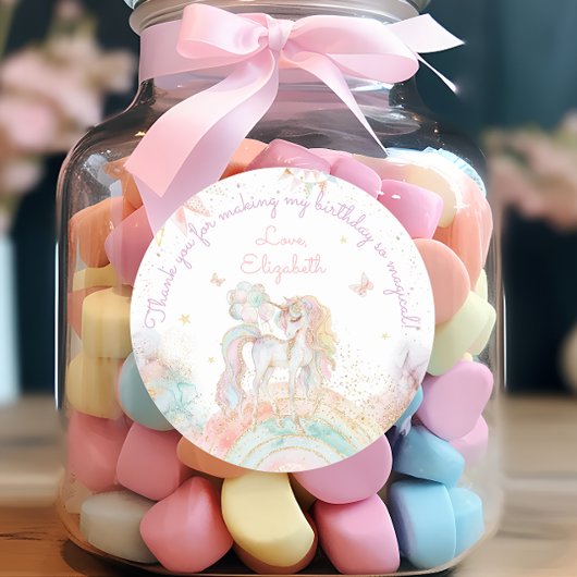 Pastel Eenhoorn Regenboog Meisje Verjaardag Dank u Ronde Sticker
