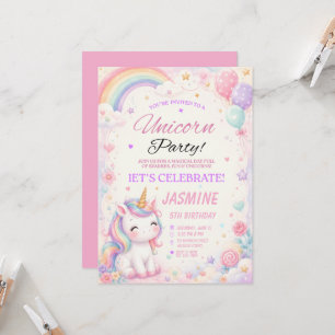 Pastel Eenhoorn Regenboog Verjaardagsfeest Uitnodi Kaart