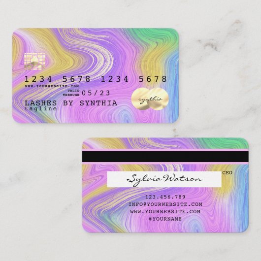 pastel eenhoorn roze en goud marmer Credit Kaart Visitekaartje (Voorkant / Achterkant)