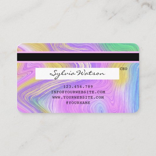 pastel eenhoorn roze en goud marmer Credit Kaart Visitekaartje (Achterkant)