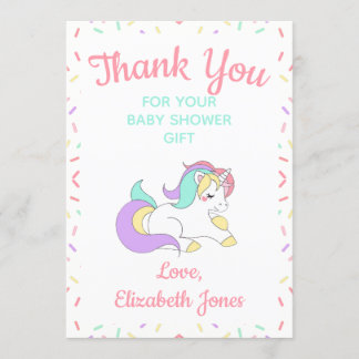 Pastel Eenhoorn Sprinkle Baby shower Dank u kaart