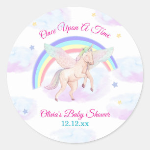 Pastel Eenhoorn Ster Regenboog Sprookje Baby Showe Ronde Sticker