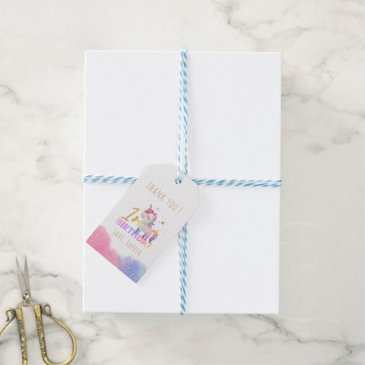 Pastel Eenhoorn Verjaardagsfeest Dank u Label Cadeaulabel (Met Touw)
