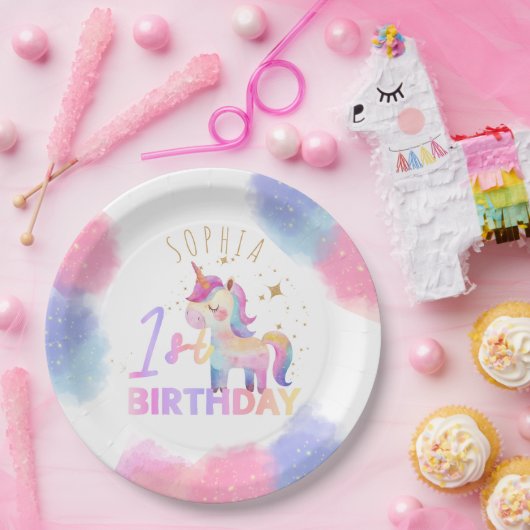 Pastel Eenhoorn Verjaardagsfeest Papier Bord (Feest)