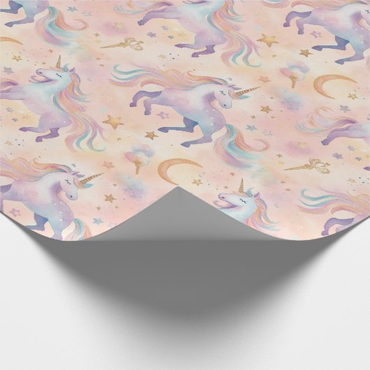 Pastel Eenhoorns Moons Meisjes Verjaardag Baby sho Cadeaupapier (Hoek)
