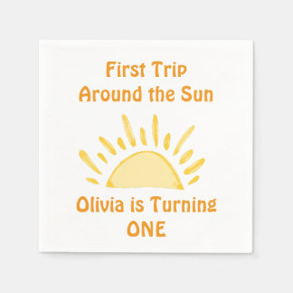 pastel eerste reis rond de zon verjaardagsfeest servet