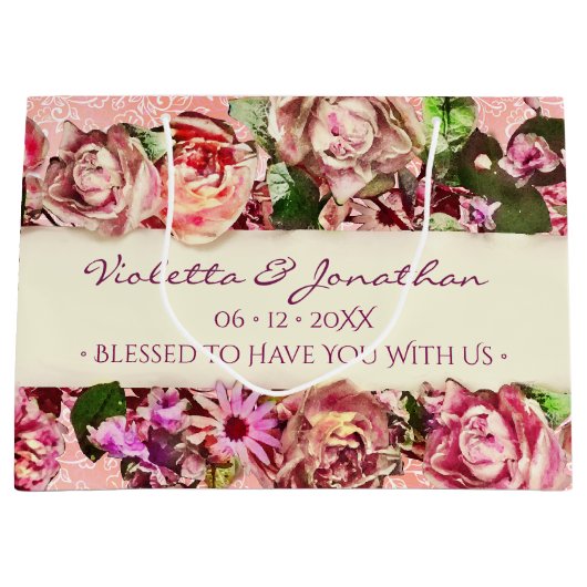 Pastel Elegant  Blush Victoriaans Roos Aangepast Groot Cadeauzakje (Voorkant)