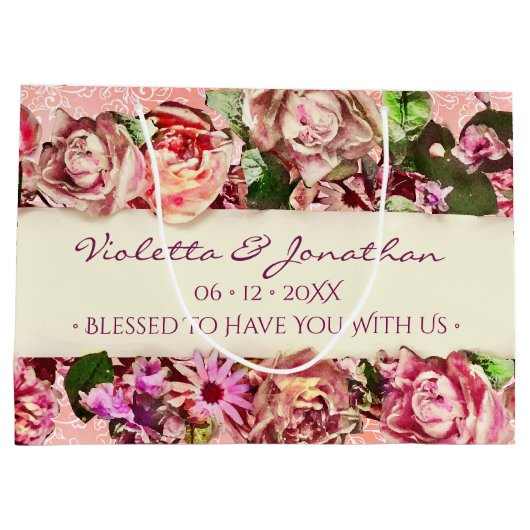 Pastel Elegant  Blush Victoriaans Roos Aangepast Groot Cadeauzakje (Achterkant)