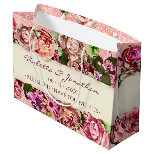 Pastel Elegant  Blush Victoriaans Roos Aangepast Groot Cadeauzakje (Achterkant Gekanteld)