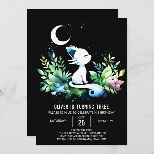 Pastel Elegant Cat Verjaardag Kaart (Voorkant / Achterkant)