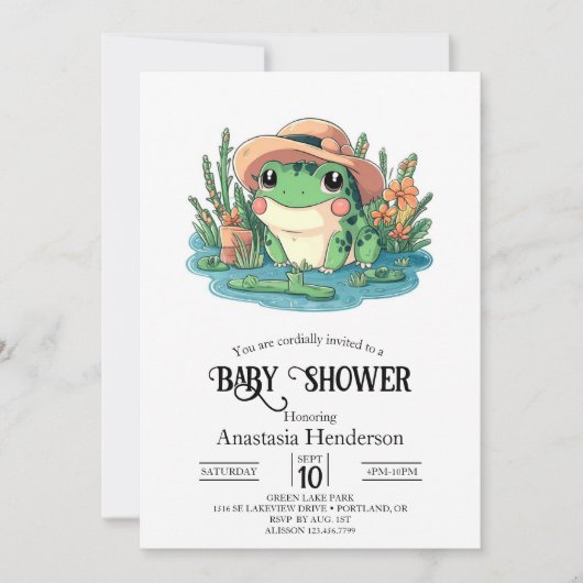 Pastel Elegant Frog Baby shower Kaart (Voorkant)