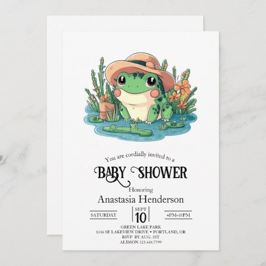 Pastel Elegant Frog Baby shower Kaart (Voorkant / Achterkant)