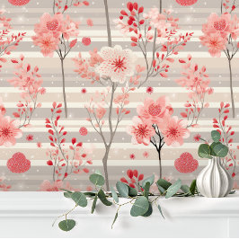 Pastel Elegant Roze Grijze Streep Bloemen Behang