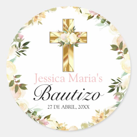 Pastel Elegante Bautizo Amarillo Bebé Classic Ronde Sticker (Voorkant)