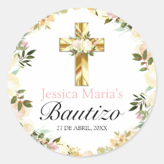Pastel Elegante Bautizo Amarillo Bebé Classic Ronde Sticker