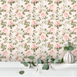 Pastel Elegante Roze Rozen Bloem Behang