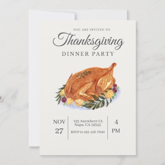 Pastel Elegante Watercolor Thanksgiving Uitnodigin Kaart (Voorkant)