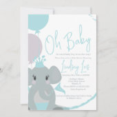 Pastel Elephant Baby Girl Script Baby shower Kaart (Voorkant)