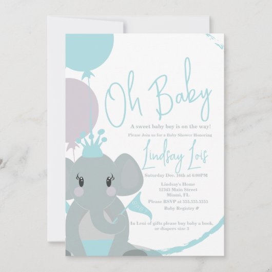 Pastel Elephant Baby Girl Script Baby shower Kaart (Voorkant)