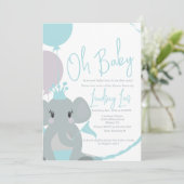 Pastel Elephant Baby Girl Script Baby shower Kaart (Staand voorkant)