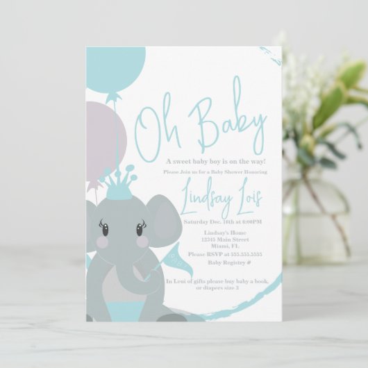 Pastel Elephant Baby Girl Script Baby shower Kaart (Staand voorkant)