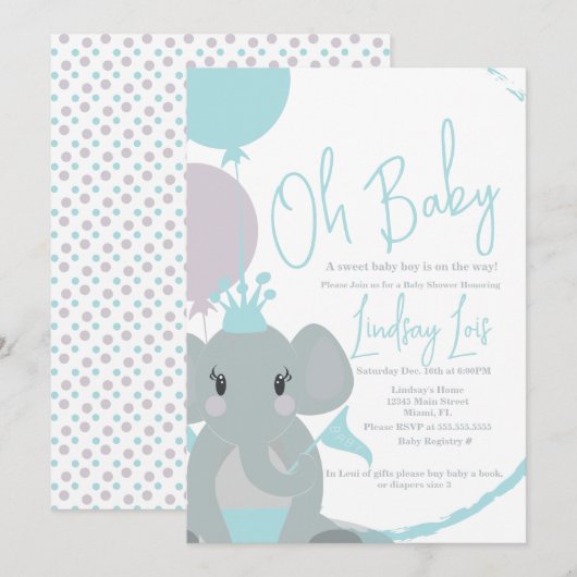 Pastel Elephant Baby Girl Script Baby shower Kaart (Voorkant / Achterkant)