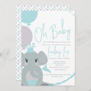 Pastel Elephant Baby Girl Script Baby shower Kaart