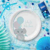 Pastel Elephant Baby Girl Script Baby shower Papieren Bordje (Feest)