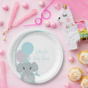 Pastel Elephant Baby Girl Script Baby shower Papieren Bordje