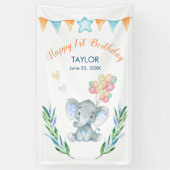 Pastel Elephant Blush Blue Star Happy Birthday Spandoek (Verticaal)