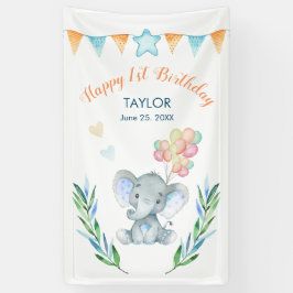 Pastel Elephant Blush Blue Star Happy Birthday Spandoek