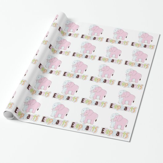 Pastel Elephants Gift Wrapping Paper Cadeaupapier (Uitgerold)