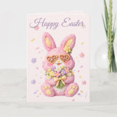 Pastel Embroidered Bunny Easter personalized Card Feestdagen Kaart (Voorkant)