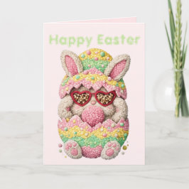 Pastel Embroidered Bunny Easter personalized Card Feestdagen Kaart