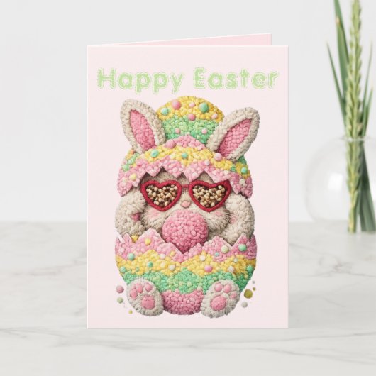 Pastel Embroidered Bunny Easter personalized Card Feestdagen Kaart (Voorkant)