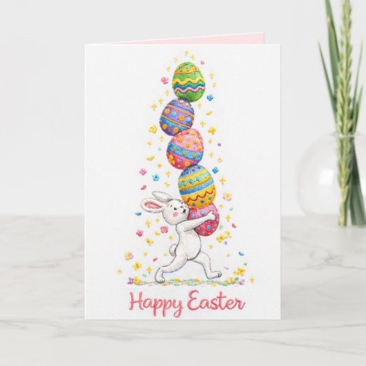 Pastel Embroidered Bunny Easter personalized Card Feestdagen Kaart (Voorkant)