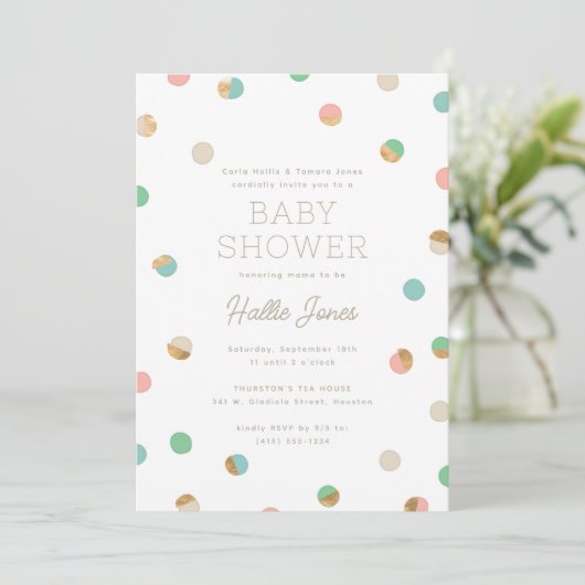 Pastel en Faux Copper Polka Dots Baby shower Kaart (Staand voorkant)