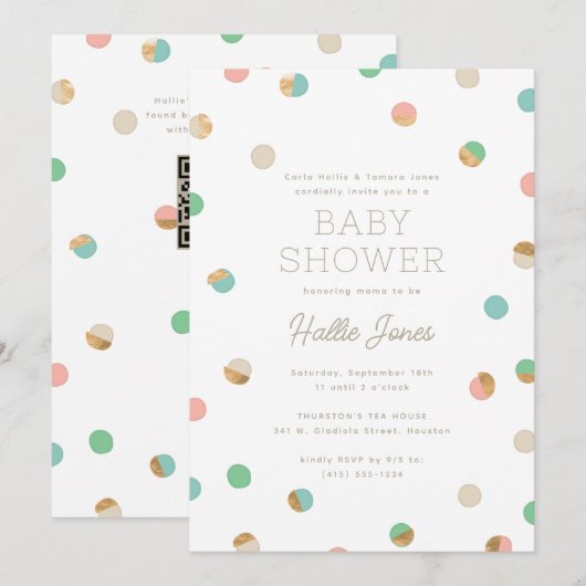 Pastel en Faux Copper Polka Dots Baby shower Kaart (Voorkant / Achterkant)