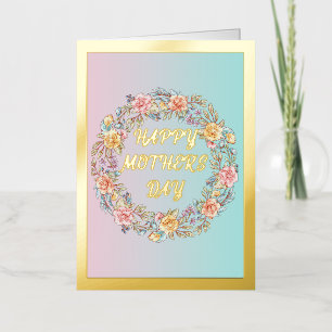 Pastel en Floral Wreator Moederdag Gold Folie Wenskaart