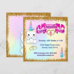 Pastel en Glitter Unicorn Birthday Kaart