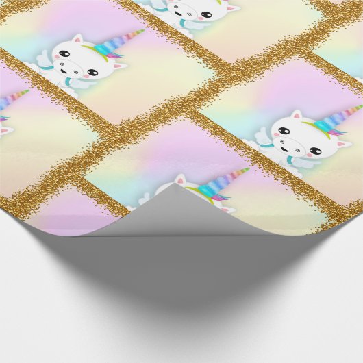 Pastel en Glitter Unicorn Cadeaupapier (Hoek)