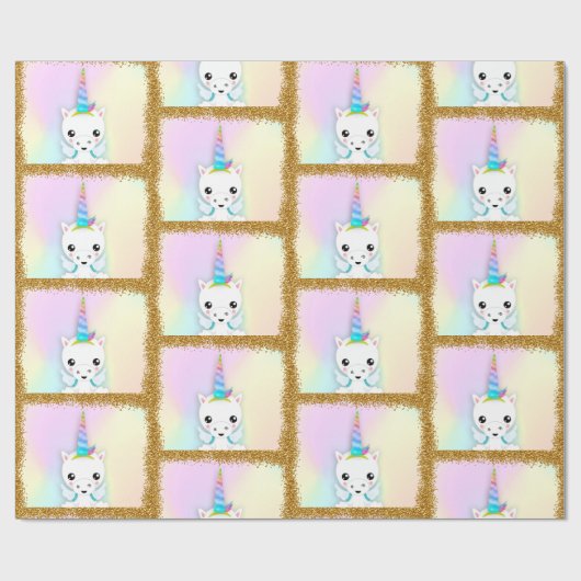 Pastel en Glitter Unicorn Cadeaupapier (Vlak)