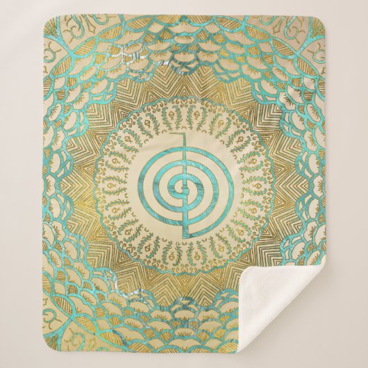 Pastel en Gold Choku Rei-symbool in Mandala Sherpa Deken (Voorkant)