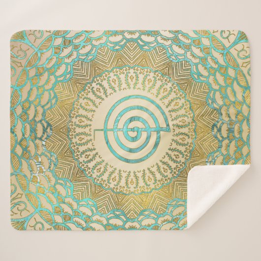 Pastel en Gold Choku Rei-symbool in Mandala Sherpa Deken (Voorkant (horizontaal))