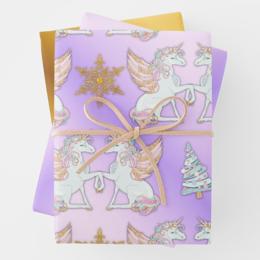 Pastel en Gold Unicorn Kerstmis Inpakpapier Vel (In situ)