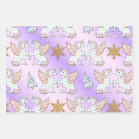 Pastel en Gold Unicorn Kerstmis Inpakpapier Vel (Voorkant)
