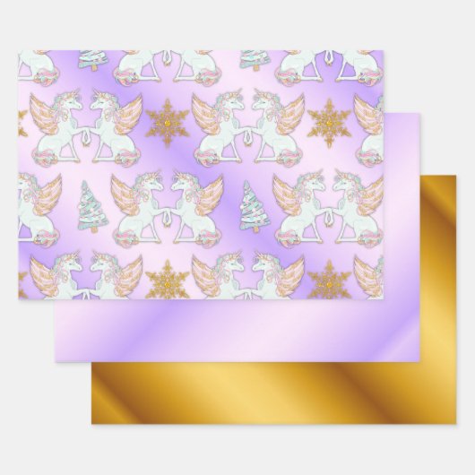 Pastel en Gold Unicorn Kerstmis Inpakpapier Vel (Set)