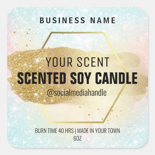 Pastel en gouden hexagram geurende soja kaars etik vierkante sticker (Voorkant)